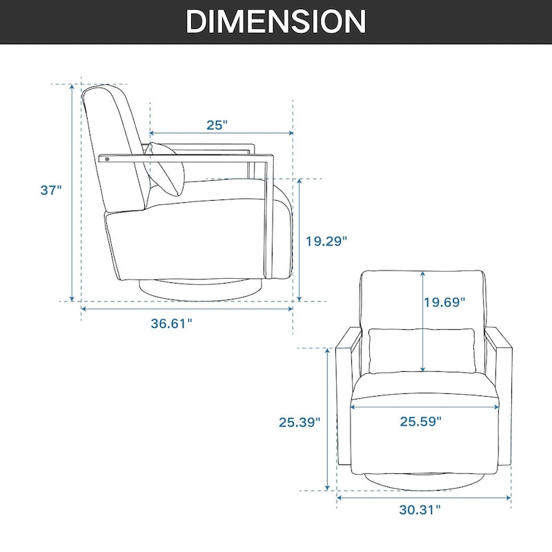 Fauteuil d'appoint pivotant à 360° en mélange de lin
