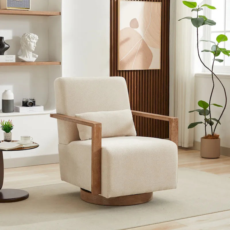 Fauteuil d'appoint pivotant à 360° en mélange de lin
