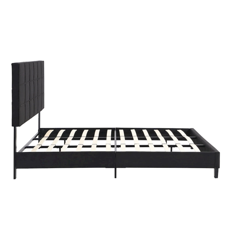 Cadre de lit plateforme King-size rembourré en lin noir