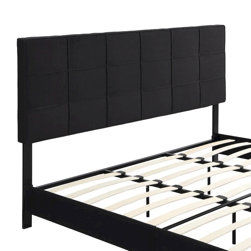 Cadre de lit plateforme King-size rembourré en lin noir