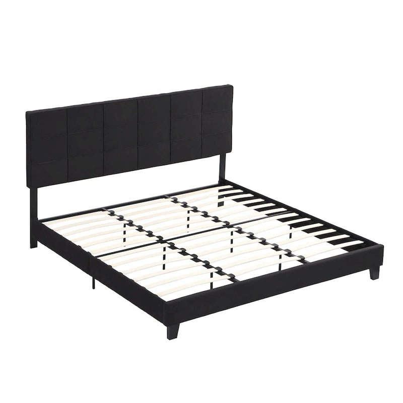 Cadre de lit plateforme King-size rembourré en lin noir