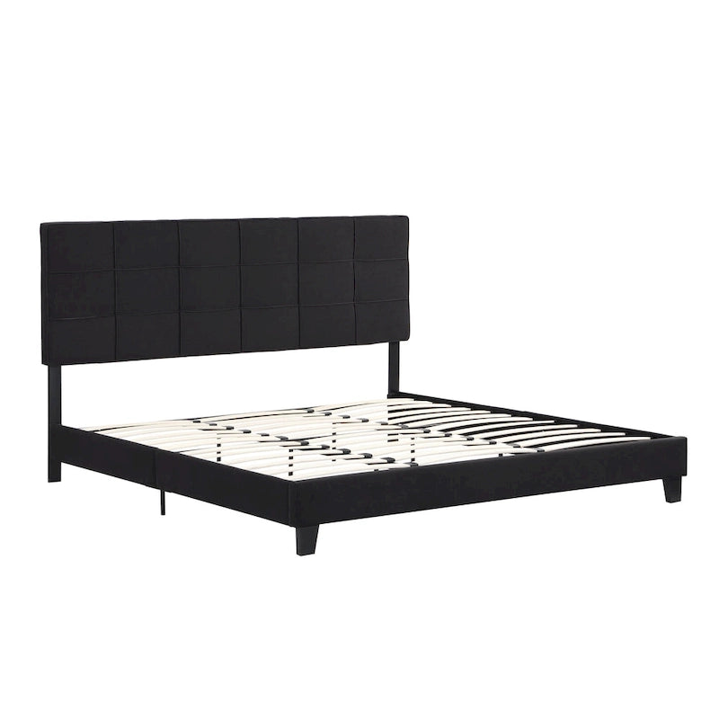 Cadre de lit plateforme King-size rembourré en lin noir
