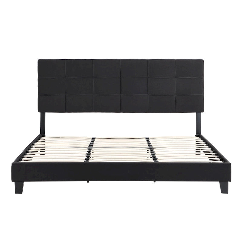 Cadre de lit plateforme King-size rembourré en lin noir
