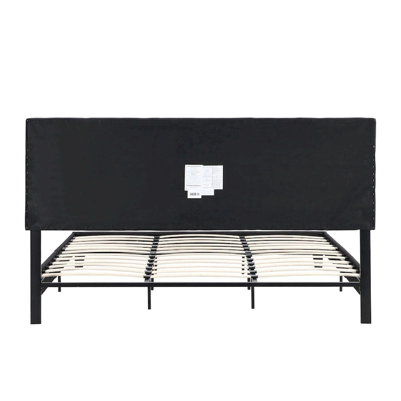 Cadre de lit plateforme King-size rembourré en lin noir