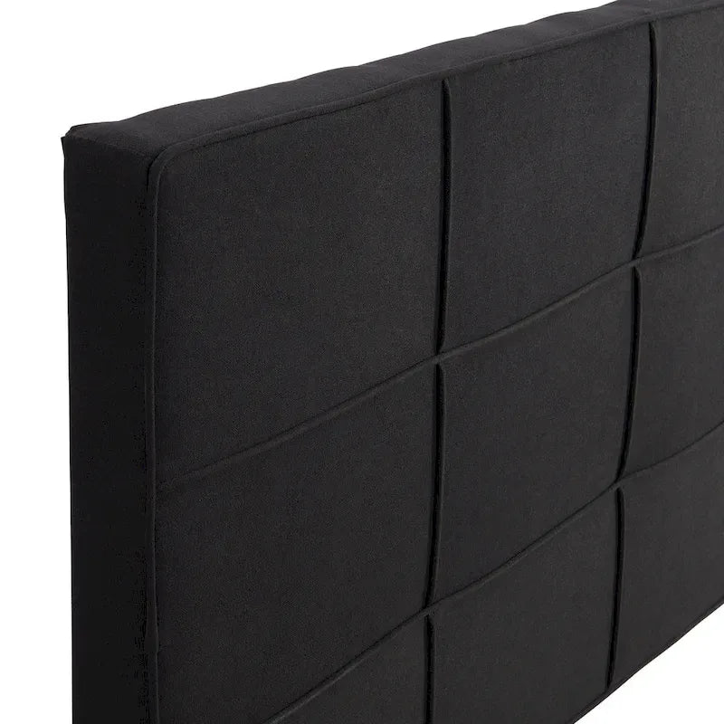 Cadre de lit plateforme King-size rembourré en lin noir