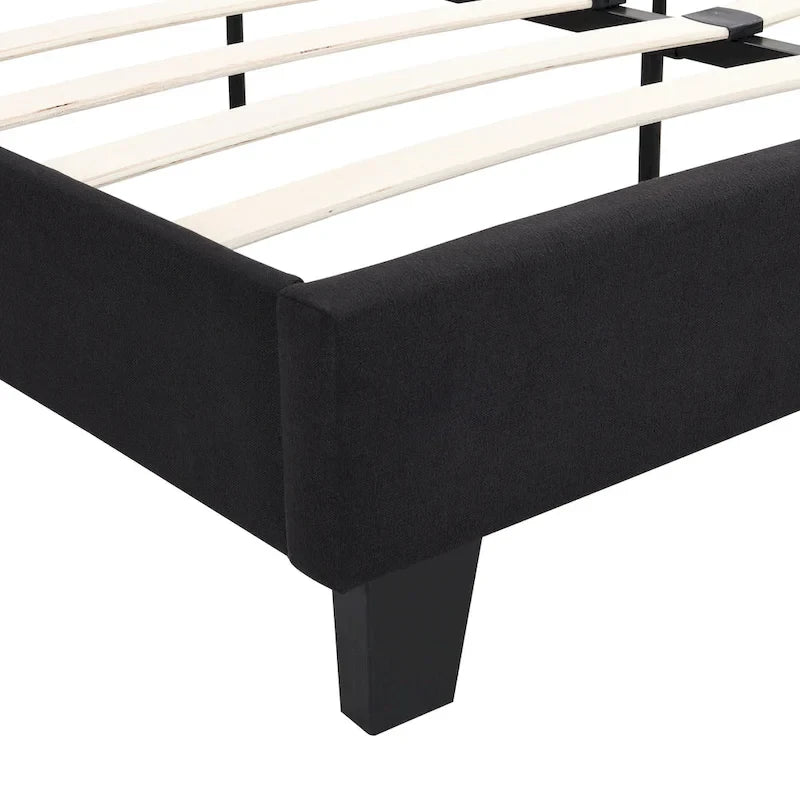 Cadre de lit plateforme King-size rembourré en lin noir