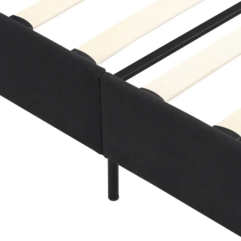 Cadre de lit plateforme King-size rembourré en lin noir