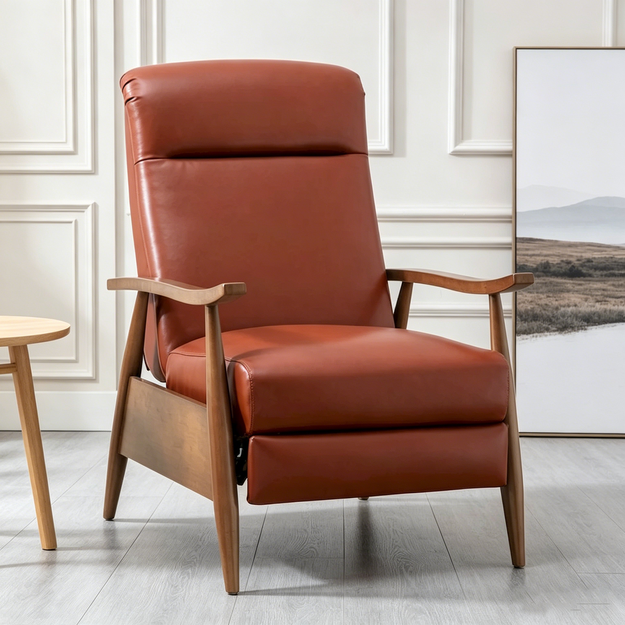 Fauteuil inclinable en cuir et bois de qualité supérieure