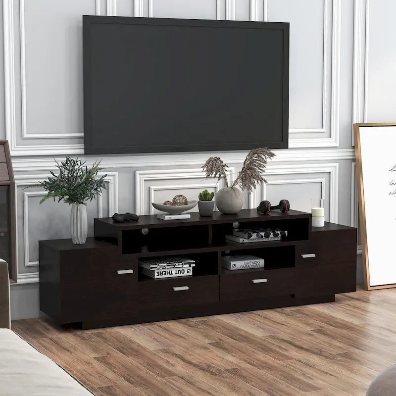 Meuble TV en bois double tiroir de 178 cm de style moderne