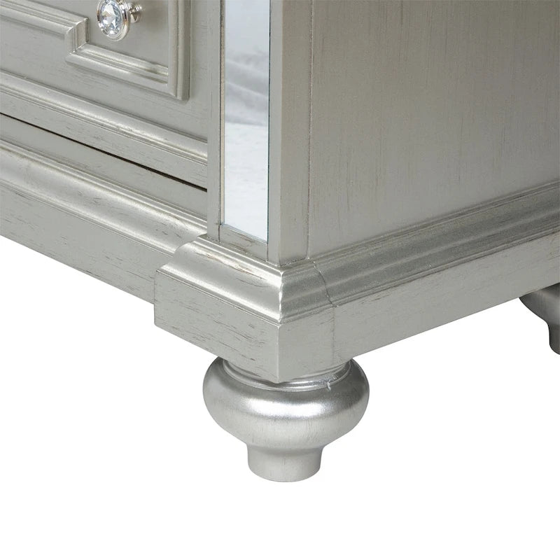 Commode 5 tiroirs en bois massif couleur champagne