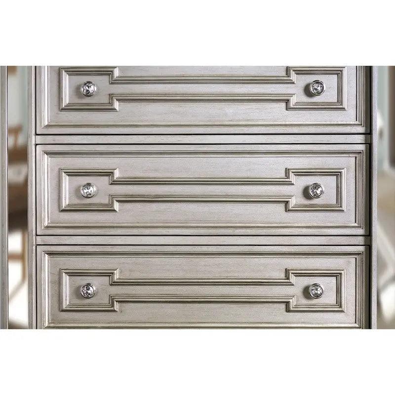 Commode 5 tiroirs en bois massif couleur champagne