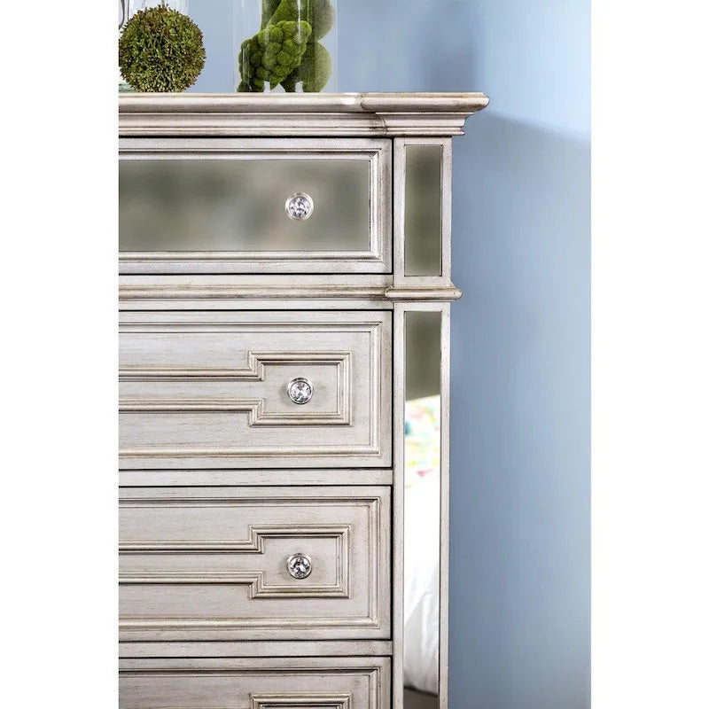 Commode 5 tiroirs en bois massif couleur champagne