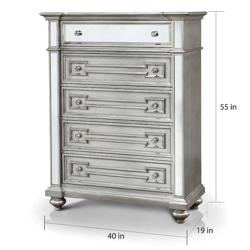 Commode 5 tiroirs en bois massif couleur champagne