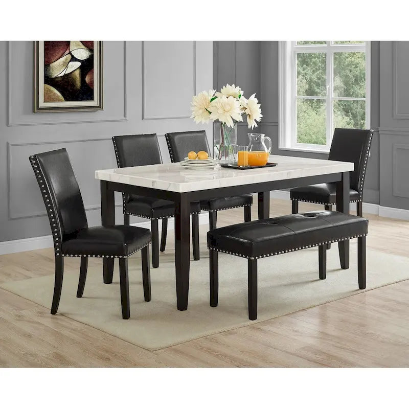 Banquette de salle à manger en similicuir avec clous décoratifs,