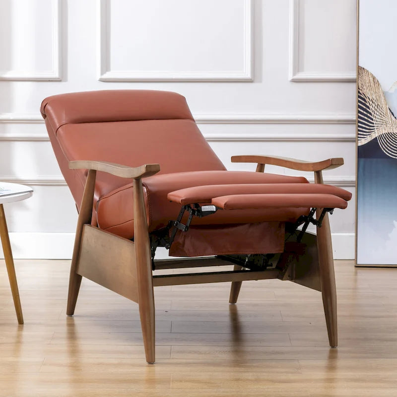 Fauteuil inclinable en cuir et bois de qualité supérieure