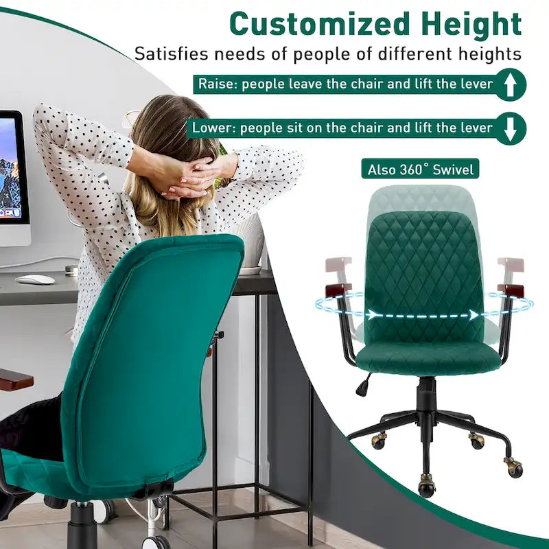 Chaise de Bureau Pivotante en Velours Réglable