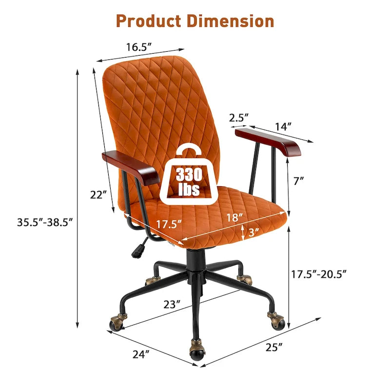 Chaise de Bureau Pivotante en Velours Réglable