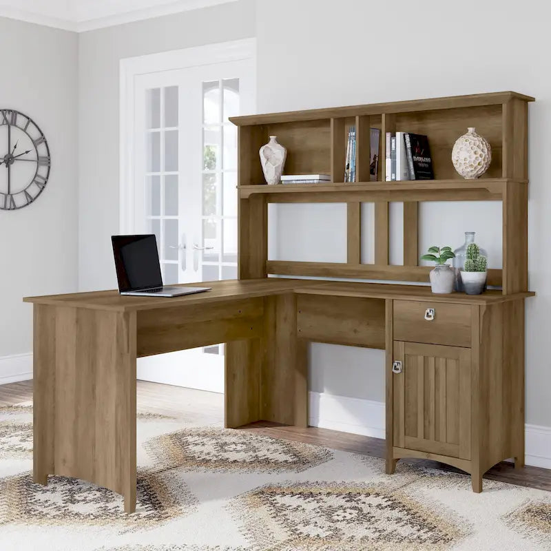 Bureau d'angle avec étagère de rangement