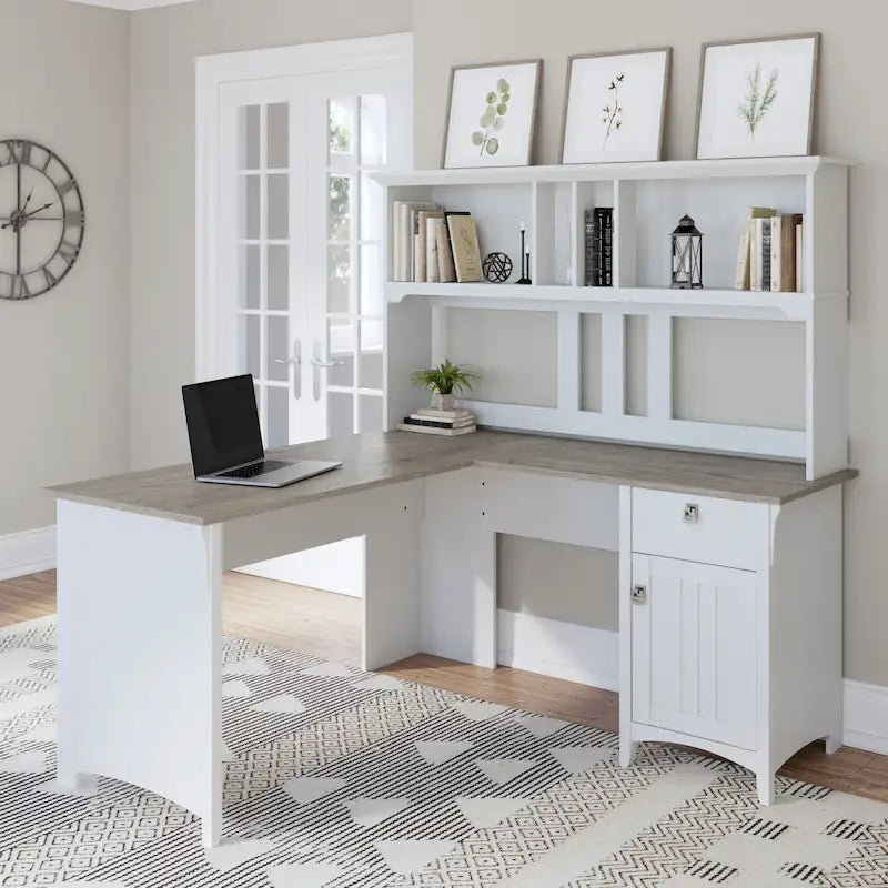 Bureau d'angle avec étagère de rangement