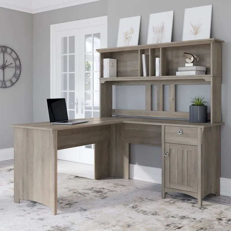 Bureau d'angle avec étagère de rangement