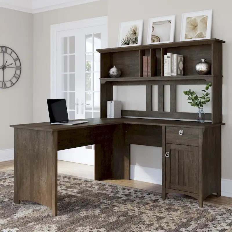Bureau d'angle avec étagère de rangement