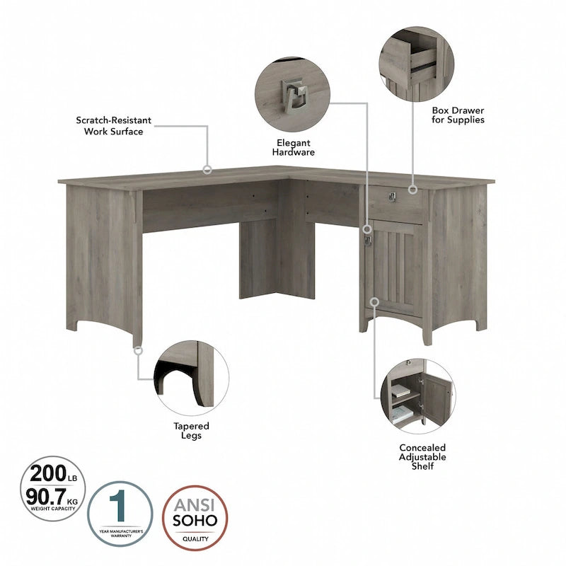 Bureau d'angle avec étagère de rangement