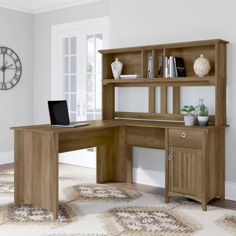 Bureau d'angle avec étagère de rangement