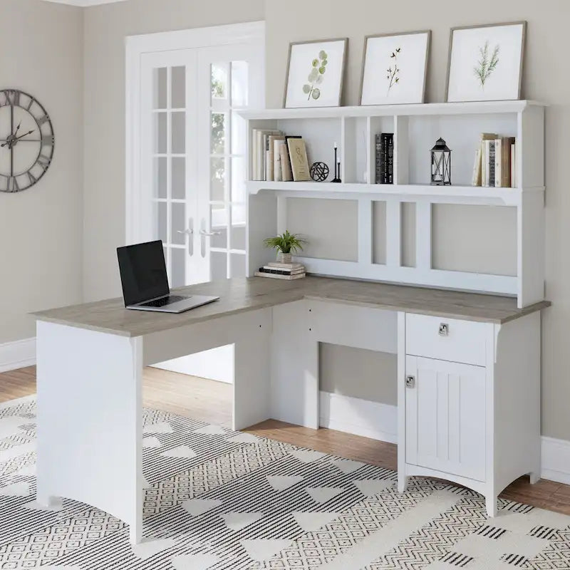 Bureau d'angle avec étagère de rangement
