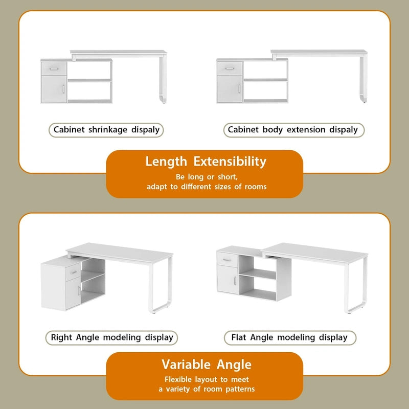 Bureau d'ordinateur d'angle en L de 55 pouces