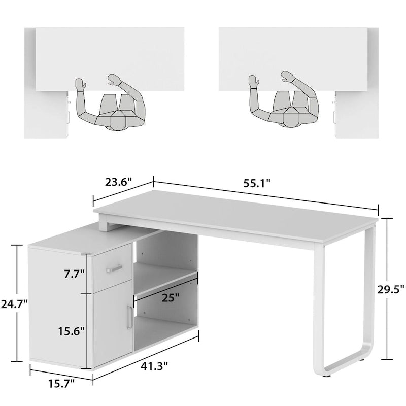 Bureau d'ordinateur d'angle en L de 55 pouces