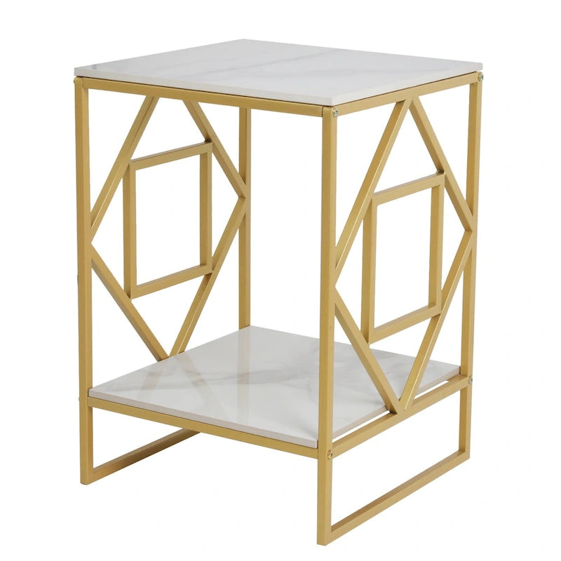 Table basse d'appoint en pierre frittée à 2 niveaux avec étagère de rangement