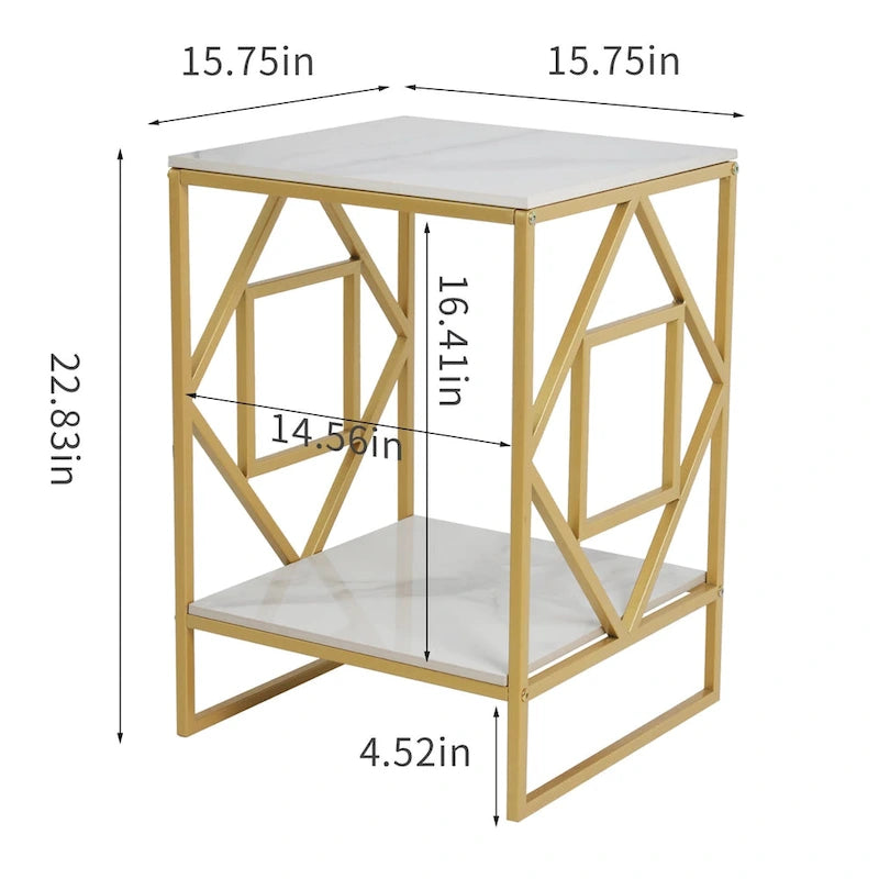 Table basse d'appoint en pierre frittée à 2 niveaux avec étagère de rangement