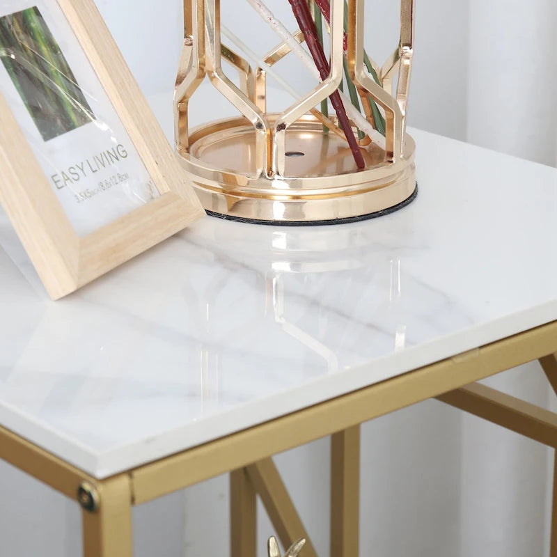 Table basse d'appoint en pierre frittée à 2 niveaux avec étagère de rangement