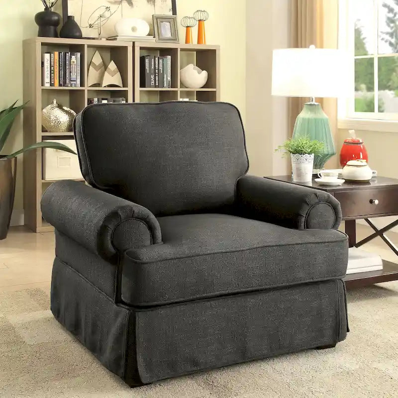 Fauteuil de salon rembourré en lin de style transitionnel