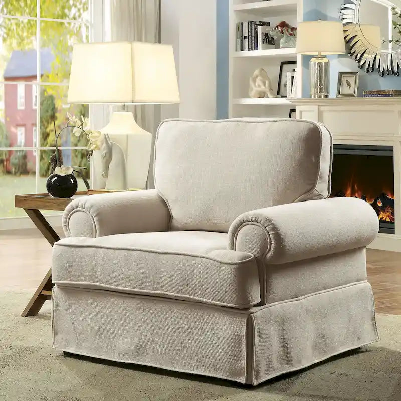 Fauteuil de salon rembourré en lin de style transitionnel