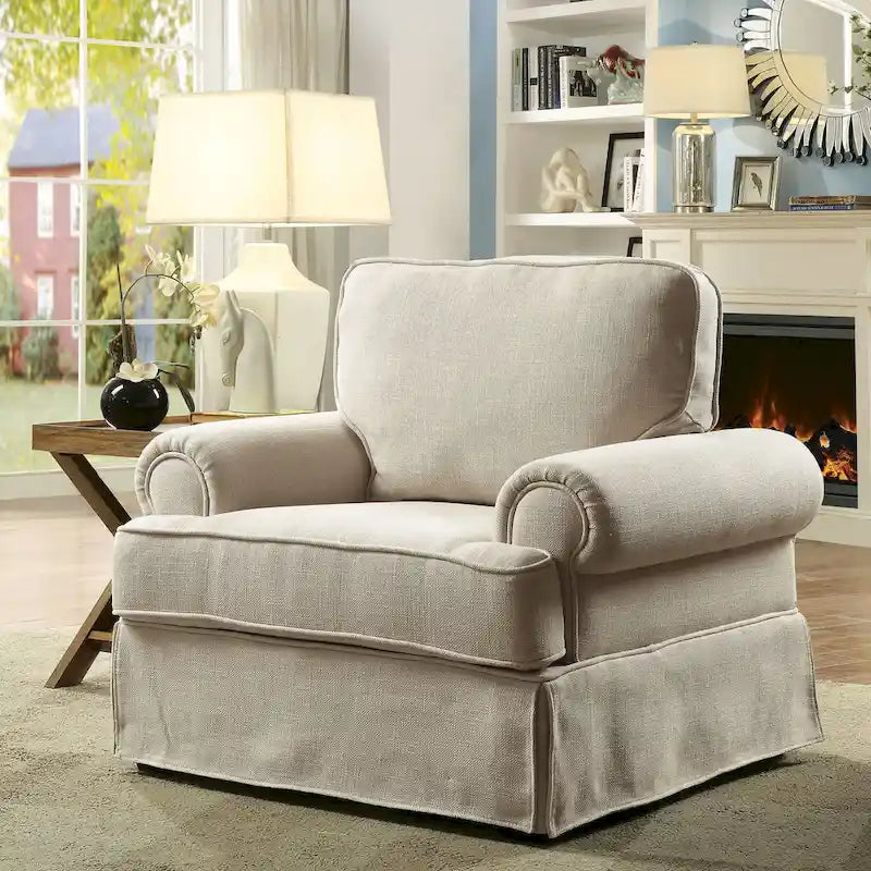 Fauteuil de salon rembourré en lin de style transitionnel
