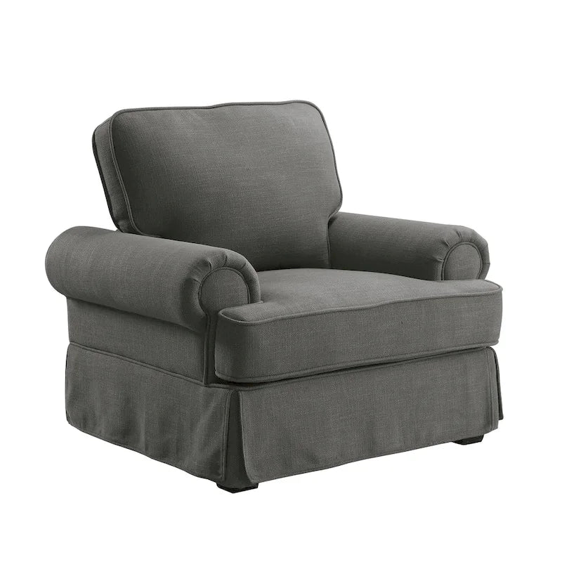 Fauteuil de salon rembourré en lin de style transitionnel