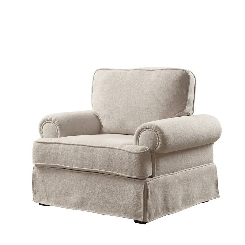 Fauteuil de salon rembourré en lin de style transitionnel