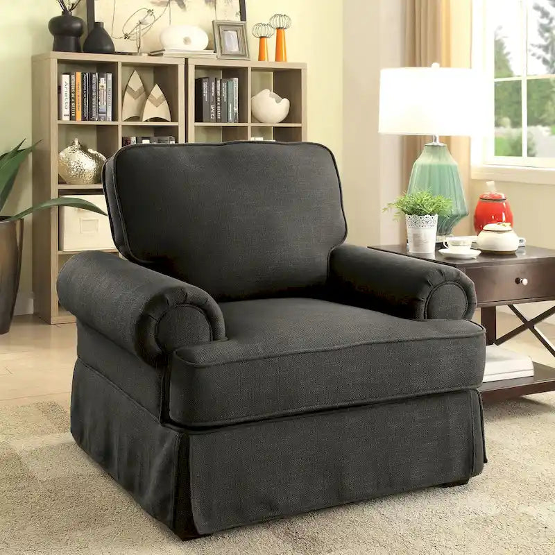 Fauteuil de salon rembourré en lin de style transitionnel