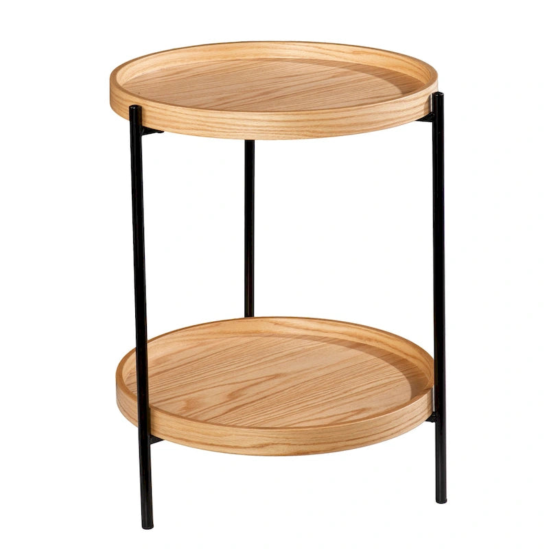 Table d'appoint en bois ronde de style moderne avec étagère