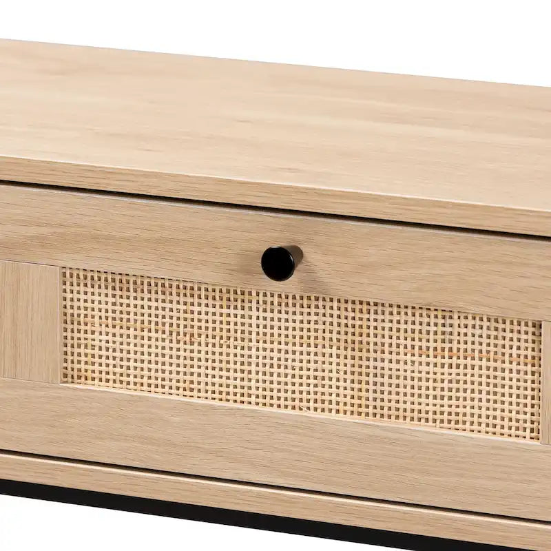 Console de style médiéval-moderne marron clair et noir à double tiroir