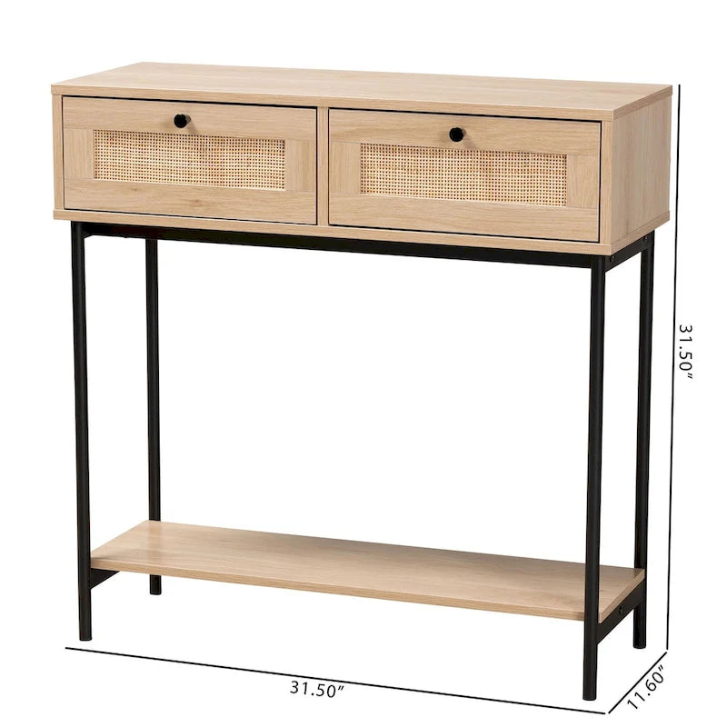 Console de style médiéval-moderne marron clair et noir à double tiroir