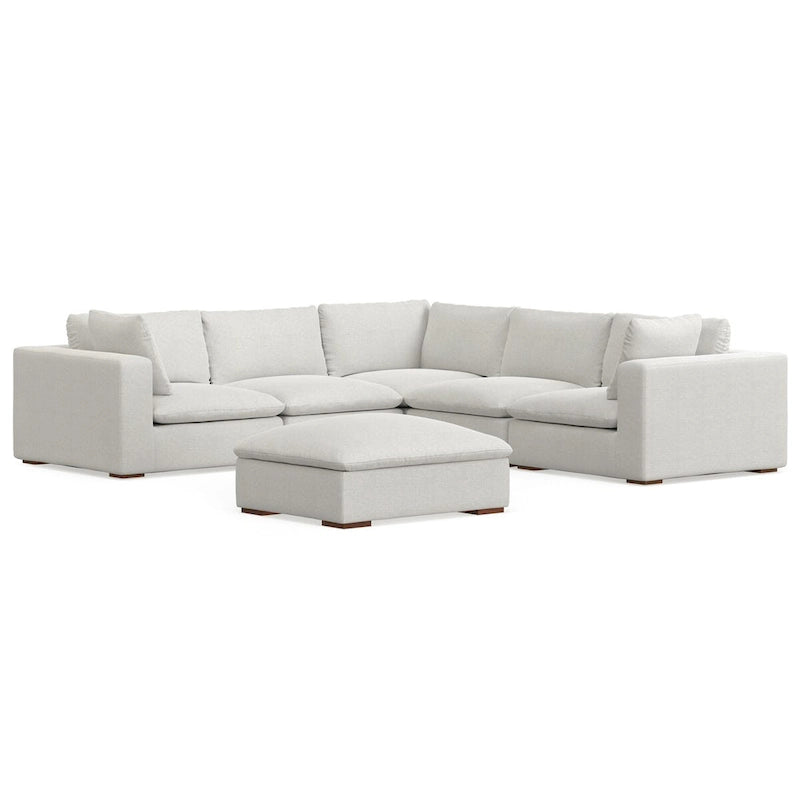 Canapé d'angle en chenille texturé velours avec pouf