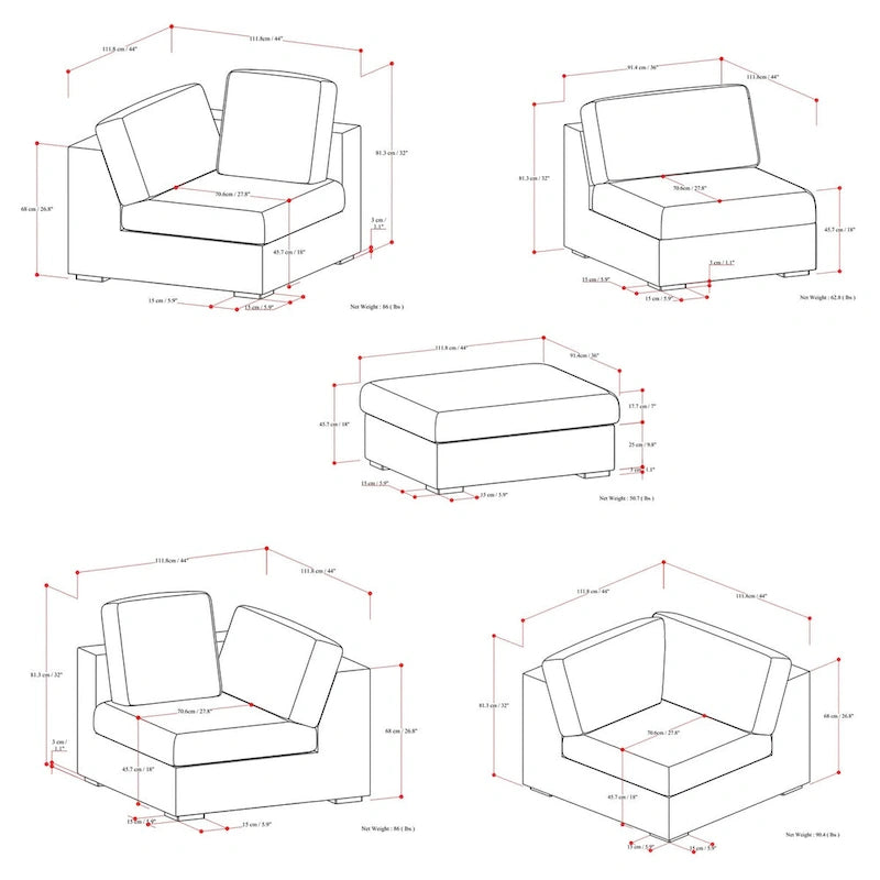 Canapé d'angle en chenille texturé velours avec pouf
