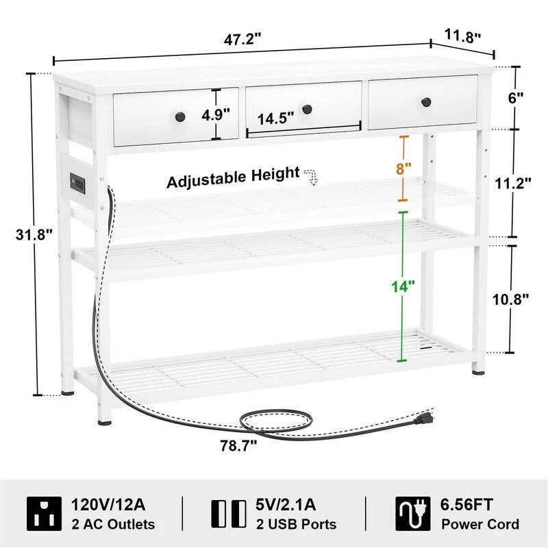 Table d'entrée de 47 pouces avec prises et ports USB